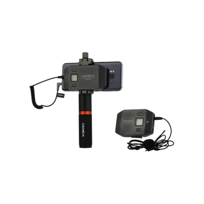 Comica Audio CVM-WS50B Wireless Lavalier Microphone System with Handle Grip for Smartphones
